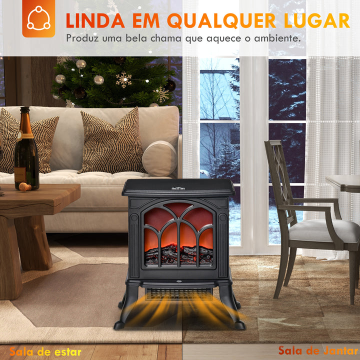 Lareira Elétrica 750/1500 W Lareira Decorativa com 2 Níveis de Potência Efeito Chama Proteção contra Sobreaquecimento Área de Cobertura 15-20 m² 37,3x23,1x44 cm Preto