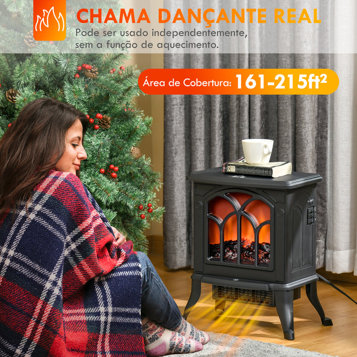 Lareira Elétrica 750/1500 W Lareira Decorativa com 2 Níveis de Potência Efeito Chama Proteção contra Sobreaquecimento Área de Cobertura 15-20 m² 37,3x23,1x44 cm Preto