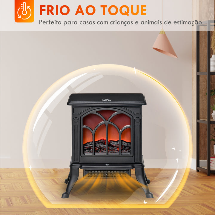 Lareira Elétrica 750/1500 W Lareira Decorativa com 2 Níveis de Potência Efeito Chama Proteção contra Sobreaquecimento Área de Cobertura 15-20 m² 37,3x23,1x44 cm Preto