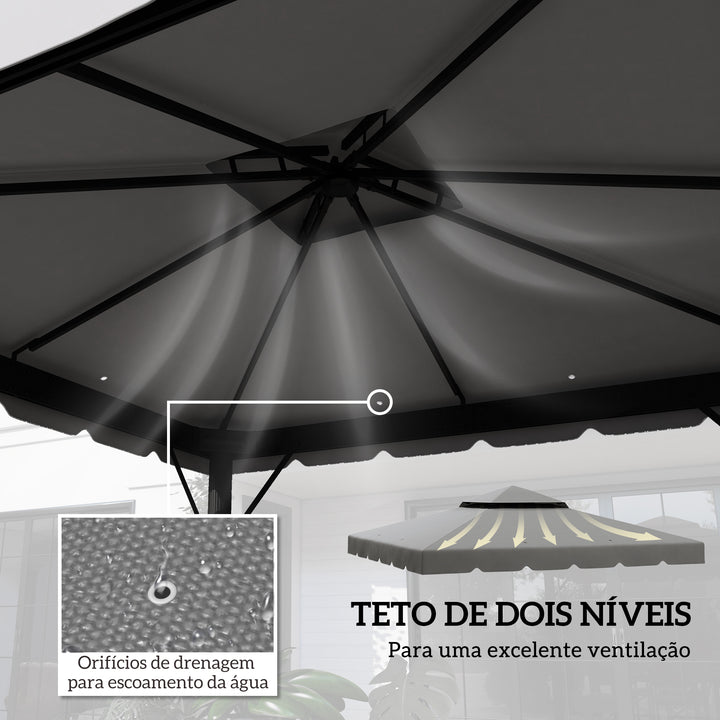 Toldo de Substituição para Pérgola 300x300 cm Teto de Substituição para Pérgolas Exterior com Duplo Teto e 8 Orifícios de Drenagem Cinza Claro