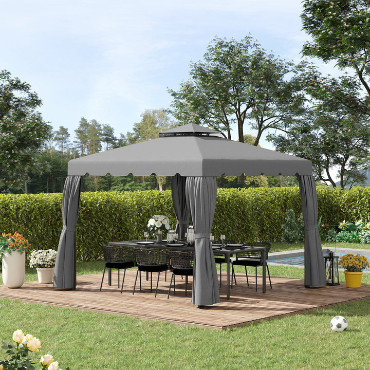 Toldo de Substituição para Pérgola 300x300 cm Teto de Substituição para Pérgolas Exterior com Duplo Teto e 8 Orifícios de Drenagem Cinza Claro