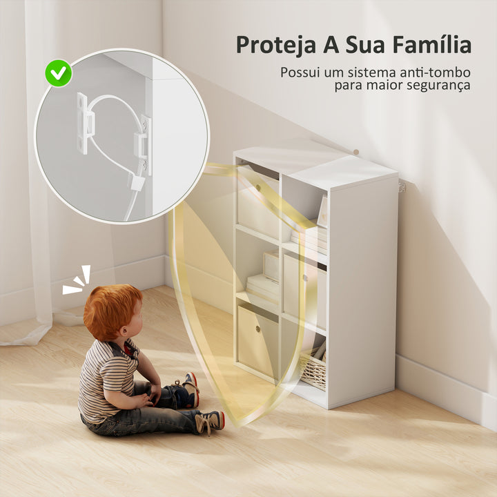 Estante Cubo Moderna Estante de Armazenamento Horizontal ou Vertical com 6 Compartimentos Abertos e 3 Gavetas de Tecido para Sala de Estar Quarto Escritório 53,7x30x79,8 cm Branco e Bege