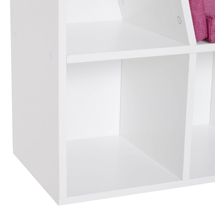 Estante Infantil com Assento Estante com 6 Cubos e Banco com Almofada 102x30x61cm Branco e Rosa