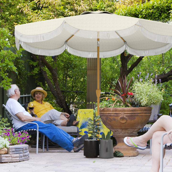 Chapéu de Sol de Jardim Ø269 cm Chapéu de Sol de Exterior com Ângulo Ajustável e Manivela Proteção UV30+ Chapéu de Sol para Pátio Varanda Bege