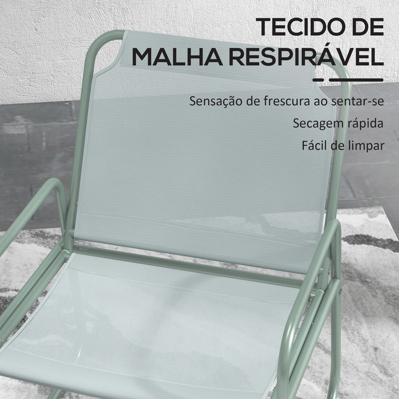 Conjunto de Móveis de Jardim Conjunto de 1 Mesa Redonda e 2 Cadeiras de Varanda com Estrutura de Aço Apoio para os Braços e Pés com Almofadas Ajustáveis para Varanda Pátio Verde