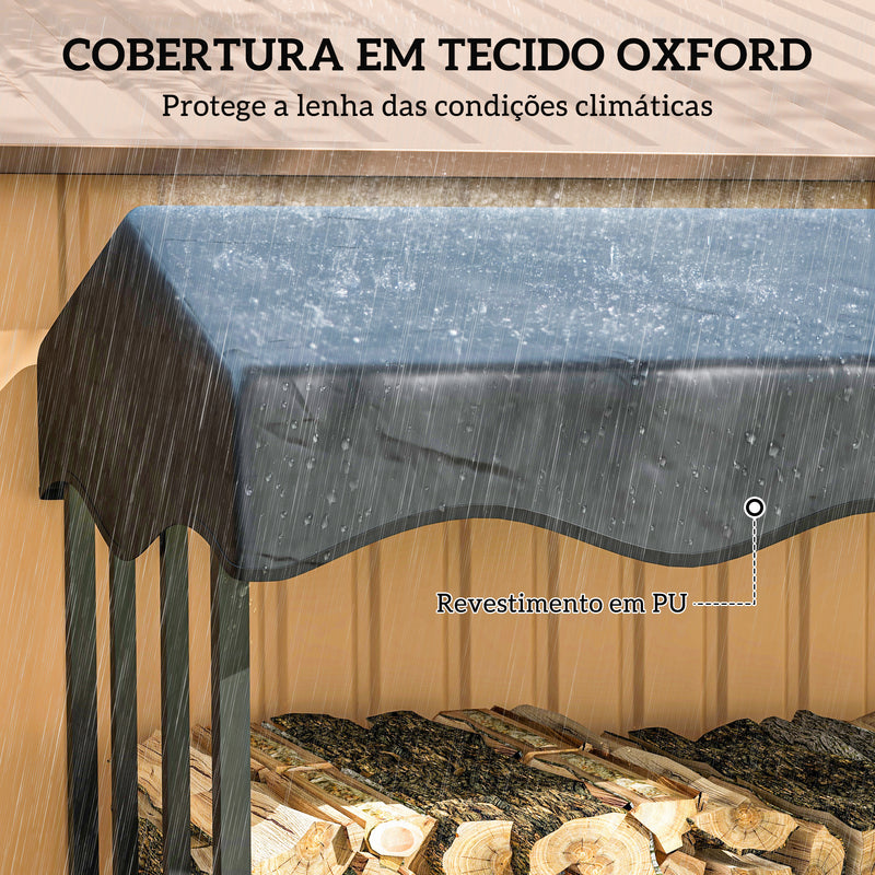 Suporte para Lenha com Cobertura Estante para Lenha de Metal com Estrutura Reforçada e Anéis de Bloqueio Carga 1200 kg para Interior e Exterior 143x70x145 cm Preto