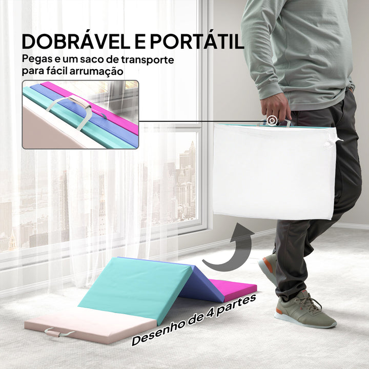 Tapete de Ginástica Dobrável com Espessura de 5 cm Tapete de Exercício com Pegas de Transporte e Bolsa Tapete de Ginástica para Yoga Aeróbica Artes Marciais 180x60x5 cm Multicor