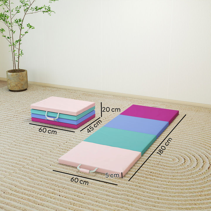 Tapete de Ginástica Dobrável com Espessura de 5 cm Tapete de Exercício com Pegas de Transporte e Bolsa Tapete de Ginástica para Yoga Aeróbica Artes Marciais 180x60x5 cm Multicor