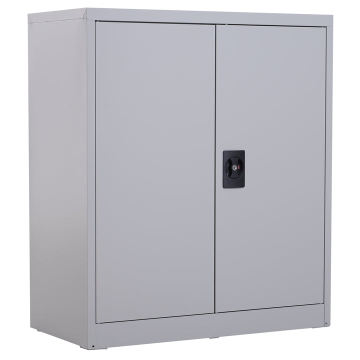 Armário de Escritório Metálico Arquivador de Escritório com 2 Portas Fechadura Prateleira Ajustável Armário Metálico para Sala de Estar Estúdio 80x40x92,5 cm Cinza