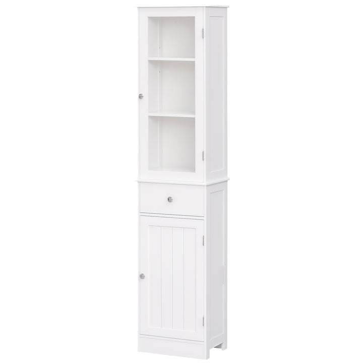 Armário Alto para Casa de Banho Móvel Auxiliar de Banheiro de Estilo Moderno com 2 Portas Prateleiras Ajustáveis e 1 Gaveta 40x27x171,5cm Branco
