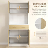 Armário de Cozinha com Gaveta 4 Portas e Prateleiras Interiores Ajustável em Altura Móvel Auxiliar de Armazenamento Moderno para Sala de Jantar Sala de Estar 80x40x180 cm Madeira e Branco