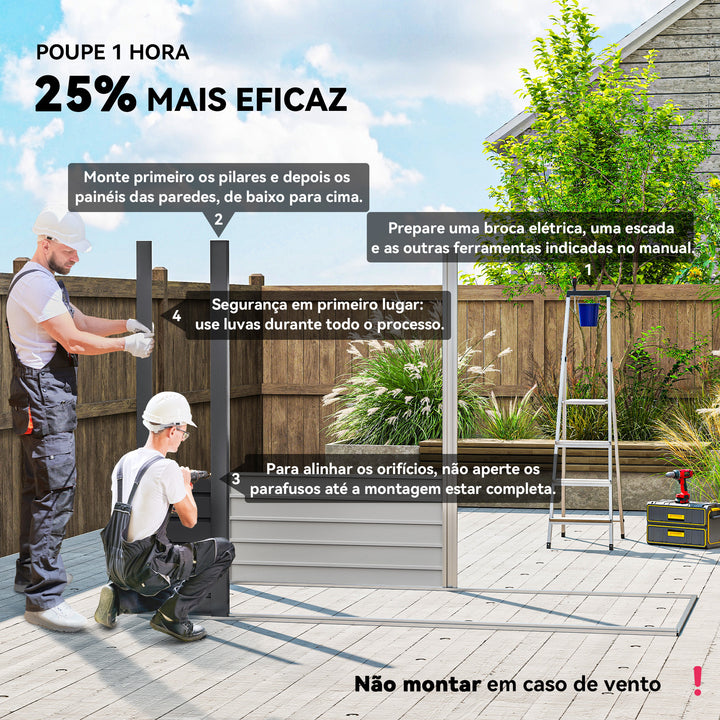Abrigo de Jardim 2,7m² 249x121x183 cm Abrigo de Exterior com Porta Dupla 2 Ventilaç4oes e Trava Abrigo para Pátio Cinza