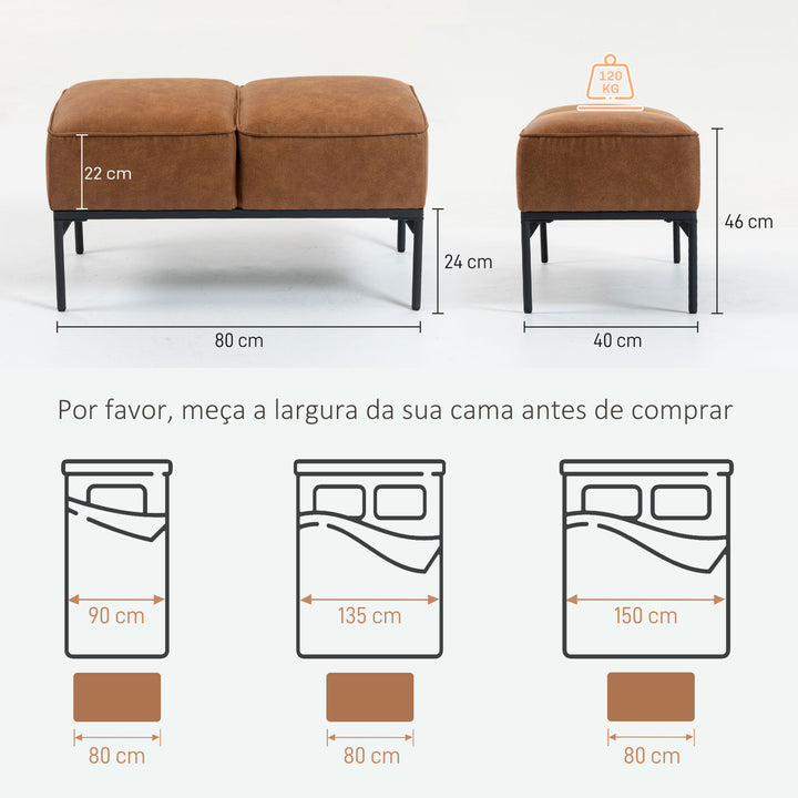 Banco ao Pé da Cama Multifuncional Moderno com Assento Acolchoado Espesso e Pernas em Aço PU Banco de Quarto Capacidade 120kg para Entrada Corredor 80x40x46 cm Castanho