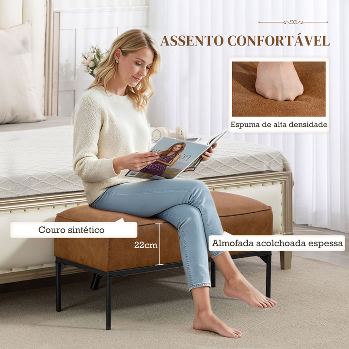 Banco ao Pé da Cama Multifuncional Moderno com Assento Acolchoado Espesso e Pernas em Aço PU Banco de Quarto Capacidade 120kg para Entrada Corredor 80x40x46 cm Castanho
