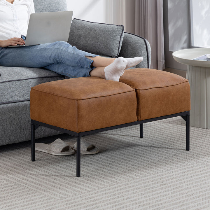 Banco ao Pé da Cama Multifuncional Moderno com Assento Acolchoado Espesso e Pernas em Aço PU Banco de Quarto Capacidade 120kg para Entrada Corredor 80x40x46 cm Castanho