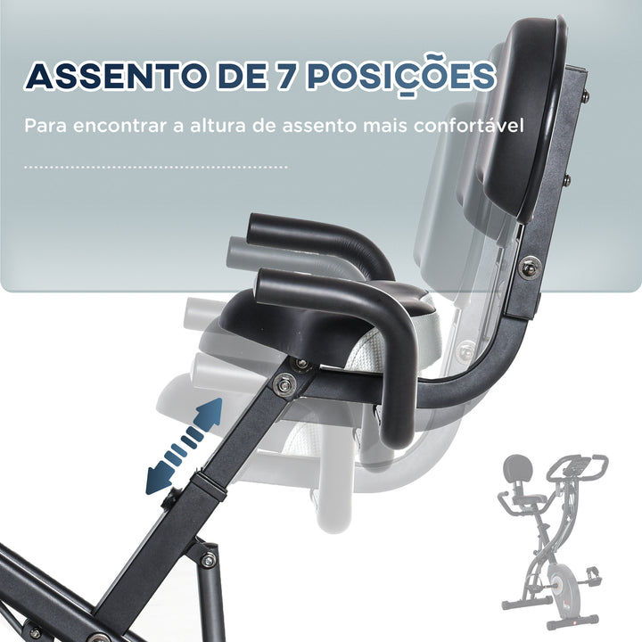Bicicleta Estática Dobrável com Volante de Inércia de 1,5kg Sensor de Pulso Tela LCD Resistência Ajustável em 8 Níveis e Assento Regulável 107x53x107cm Preto