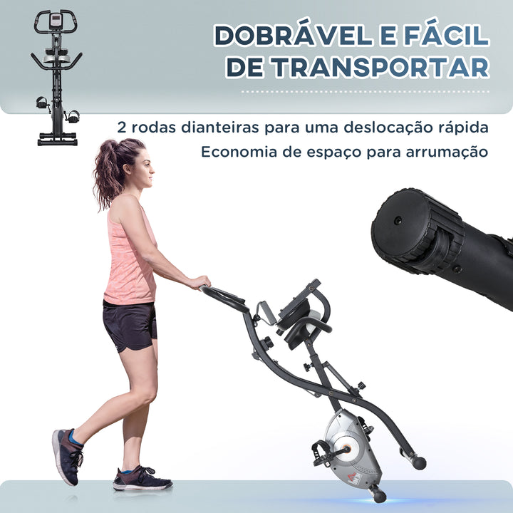 Bicicleta Estática Dobrável com Volante de Inércia de 1,5kg Sensor de Pulso Tela LCD Resistência Ajustável em 8 Níveis e Assento Regulável 107x53x107cm Preto