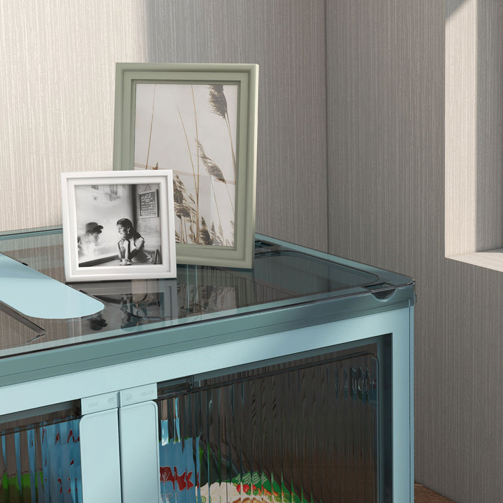 Caixa de Armazenamento Empilhável com Tampa 69L Caixa Organizadora Dobrável com Rodas Contentor de Plástico com Acesso a 5 Lados 60x42x34 cm Azul