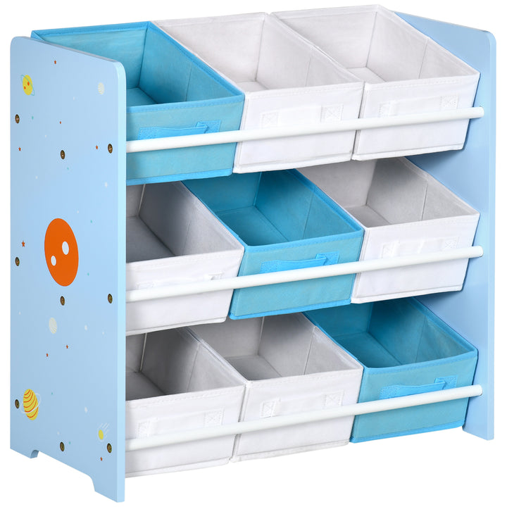 Estante para Brinquedos com 9 Caixas de Tecido não Tecido Amovíveis Organizador de Brinquedos para Dormitório Escola Infantil 63x30x60 cm Azul