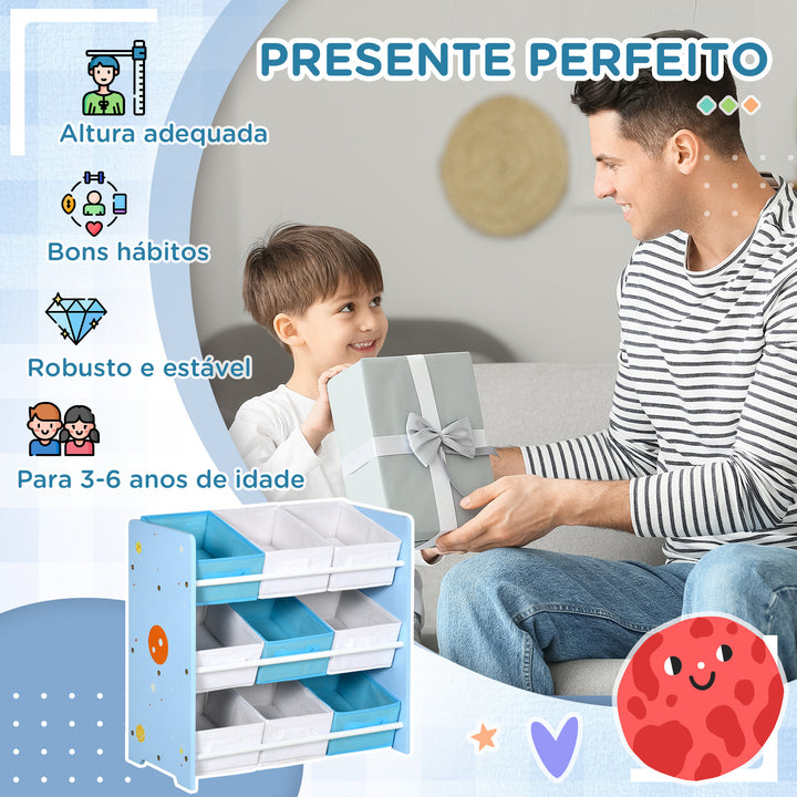 Estante para Brinquedos com 9 Caixas de Tecido não Tecido Amovíveis Organizador de Brinquedos para Dormitório Escola Infantil 63x30x60 cm Azul
