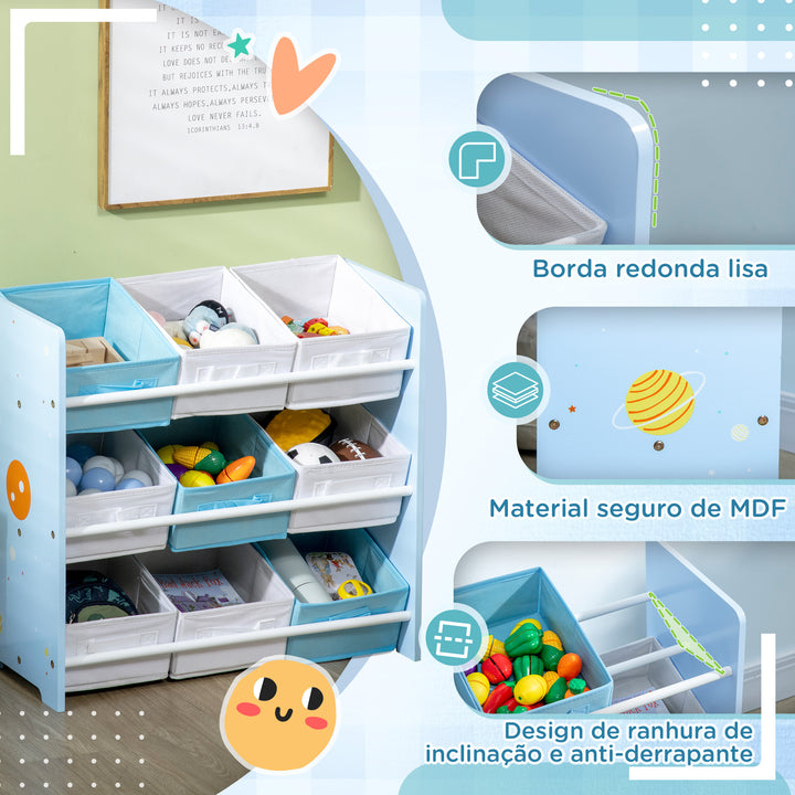 Estante para Brinquedos com 9 Caixas de Tecido não Tecido Amovíveis Organizador de Brinquedos para Dormitório Escola Infantil 63x30x60 cm Azul