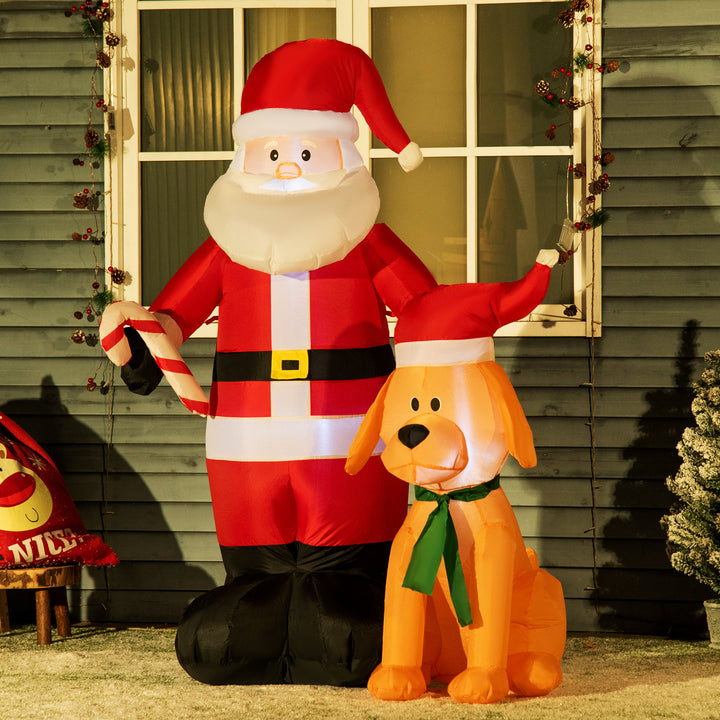 Pai Natal Insuflável com Cão 9 Luzes LED IP44 e Inflador Elétrico Decoração de Natal para Interiores Exteriores 117x80x157cm Multicolorido