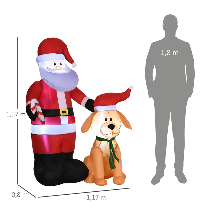 Pai Natal Insuflável com Cão 9 Luzes LED IP44 e Inflador Elétrico Decoração de Natal para Interiores Exteriores 117x80x157cm Multicolorido