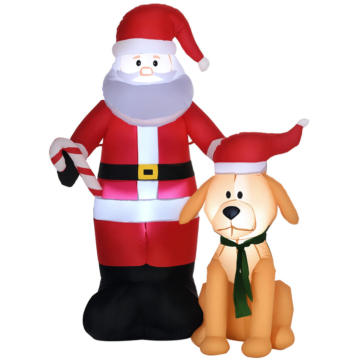 Pai Natal Insuflável com Cão 9 Luzes LED IP44 e Inflador Elétrico Decoração de Natal para Interiores Exteriores 117x80x157cm Multicolorido