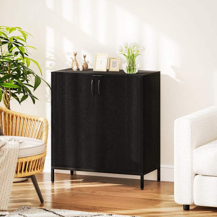 Aparador para Sala de Estar com 2 Portas Moderno Prateleira Ajustável e Base Elevada para Sala de Jantar Corredor Quarto, 80x40x90 cm Preto