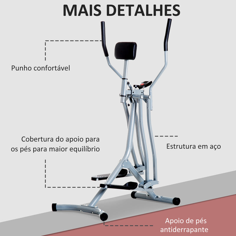 Bicicleta Elíptica Treinador Elíptico Ajustável com Monitor para Treino de Cintura Glúteos Pernas Capacidade 110 kg para Casa Ginásio 96x60x152 cm Cinza