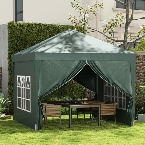 Tenda de Jardim com Paredes Laterais Amovíveis Janelas Porta com Zíper e Bolsa de Transporte 295x295x196-258 cm Verde