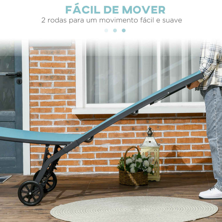 Conjunto de 2 Espreguiçadeiras Reclináveis de Jardim Espreguiçadeiras de Alumínio para Exterior com Encosto Ajustável em 5 Níveis e Rodas para Praia Piscina 165x66x102 cm Azul