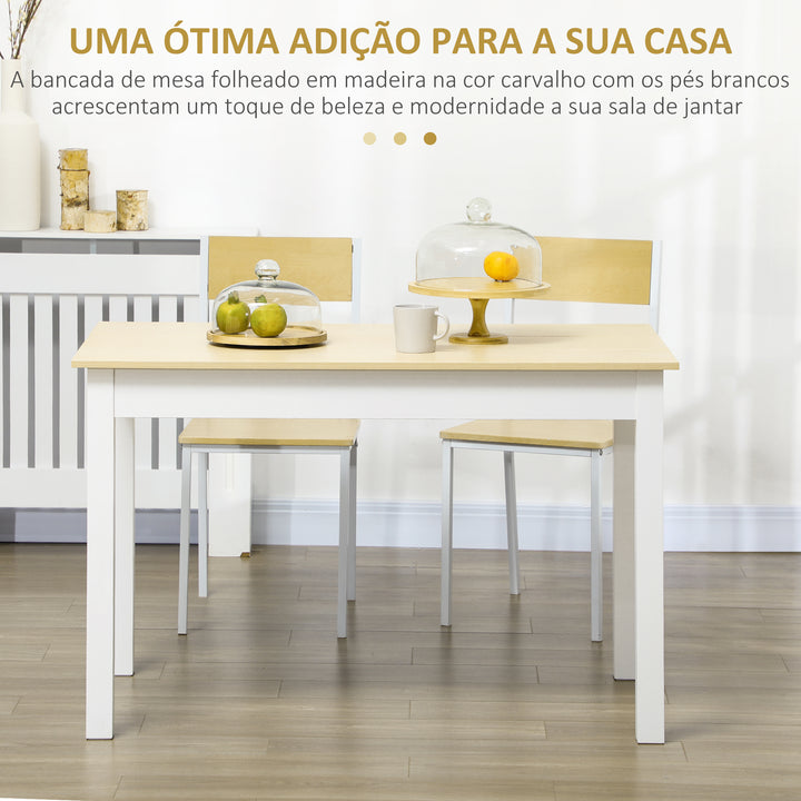 Mesa de Sala de Jantar de Madeira Mesa de Cozinha Retangular para 4-6 Pessoas Estilo Moderno para Sala de Estar Carga 50 kg 119x70x76 cm Carvalho e Branco