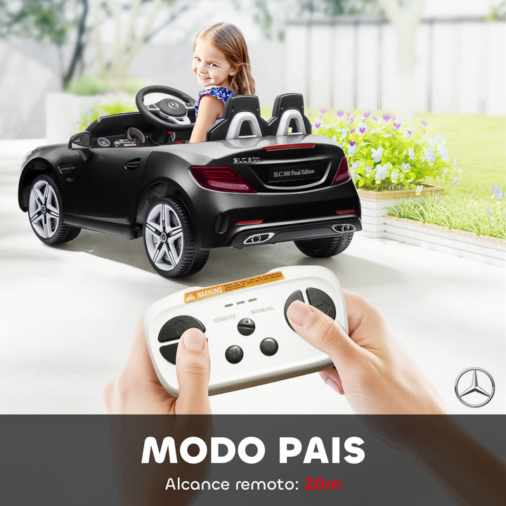 Carro Elétrico Mercedes SLC 300 12V para Crianças de 3-6 Anos com Controlo Remoto Faróis LED Buzina Música TF USB e Abertura da Porta 3-5km/h 107x62,5x44 cm Preto