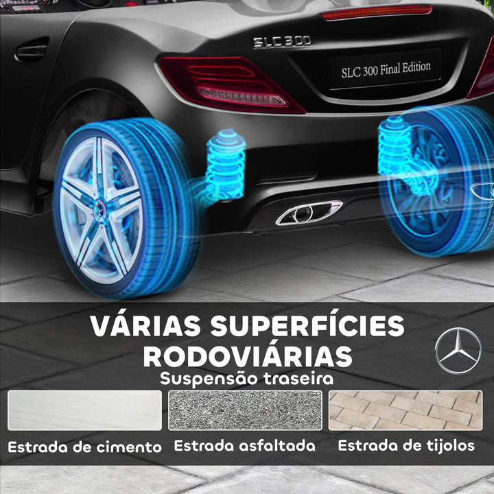 Carro Elétrico Mercedes SLC 300 12V para Crianças de 3-6 Anos com Controlo Remoto Faróis LED Buzina Música TF USB e Abertura da Porta 3-5km/h 107x62,5x44 cm Preto