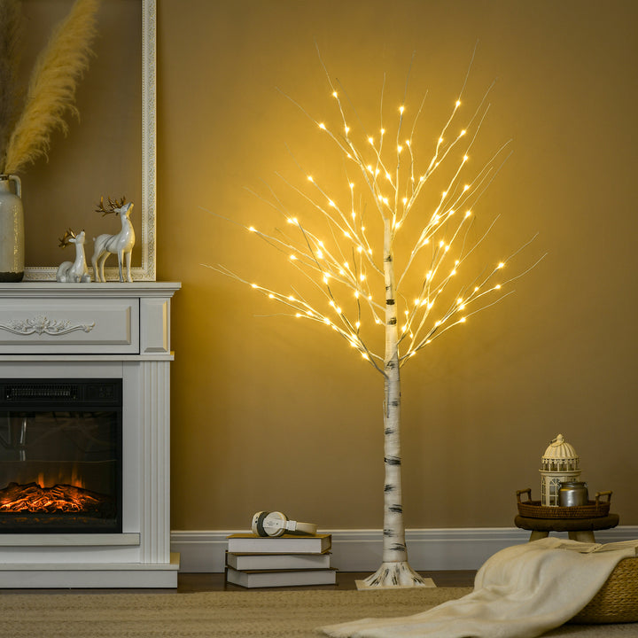 Árvore de Bétula Altura 150cm com 96 Luzes LED IP44 Branco Quente Ramos Flexíveis e Base de Candeeiro Árvore de Decoração de Natal para Interiores 22x22x150cm Branco
