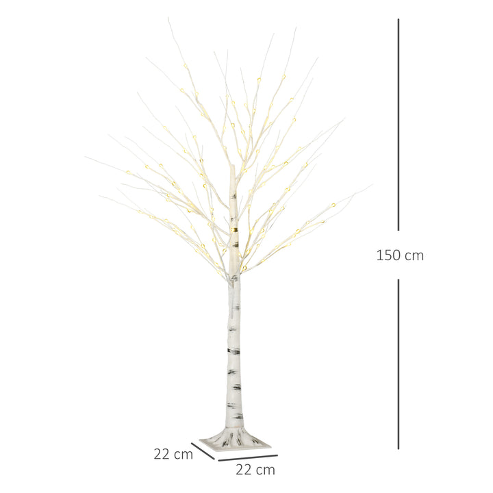 Árvore de Bétula Altura 150cm com 96 Luzes LED IP44 Branco Quente Ramos Flexíveis e Base de Candeeiro Árvore de Decoração de Natal para Interiores 22x22x150cm Branco