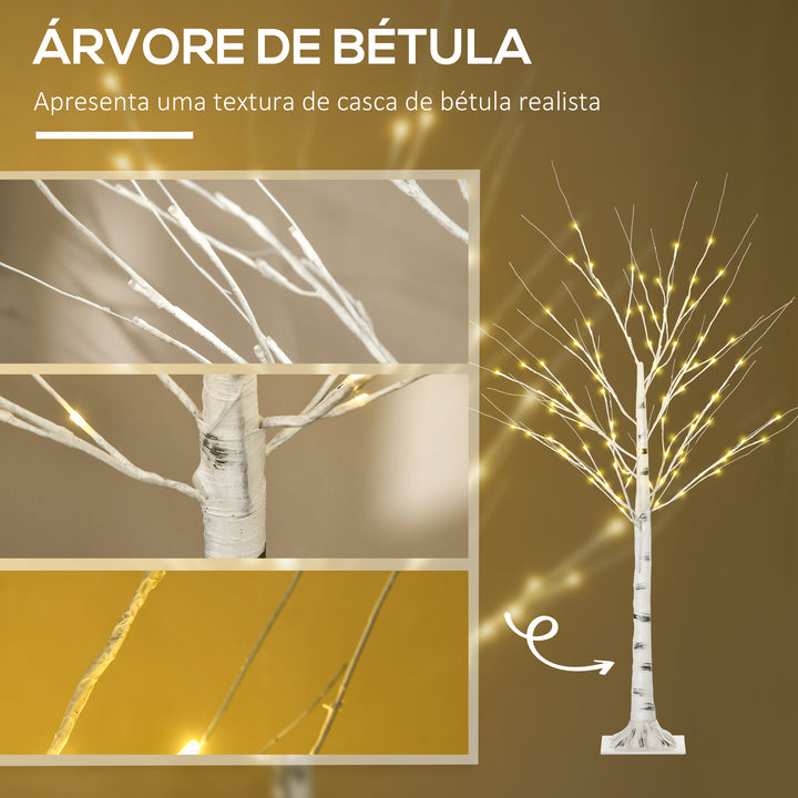 Árvore de Bétula Altura 150cm com 96 Luzes LED IP44 Branco Quente Ramos Flexíveis e Base de Candeeiro Árvore de Decoração de Natal para Interiores 22x22x150cm Branco