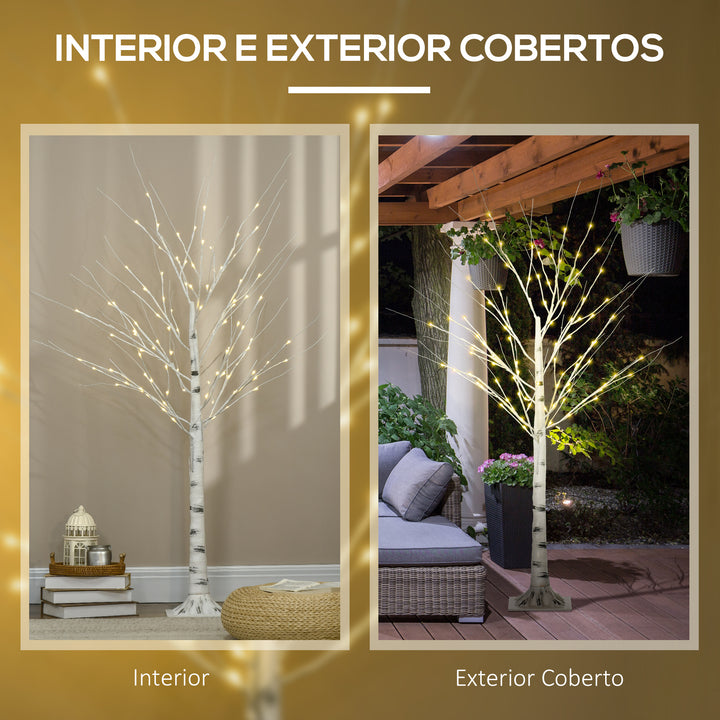 Árvore de Bétula Altura 150cm com 96 Luzes LED IP44 Branco Quente Ramos Flexíveis e Base de Candeeiro Árvore de Decoração de Natal para Interiores 22x22x150cm Branco