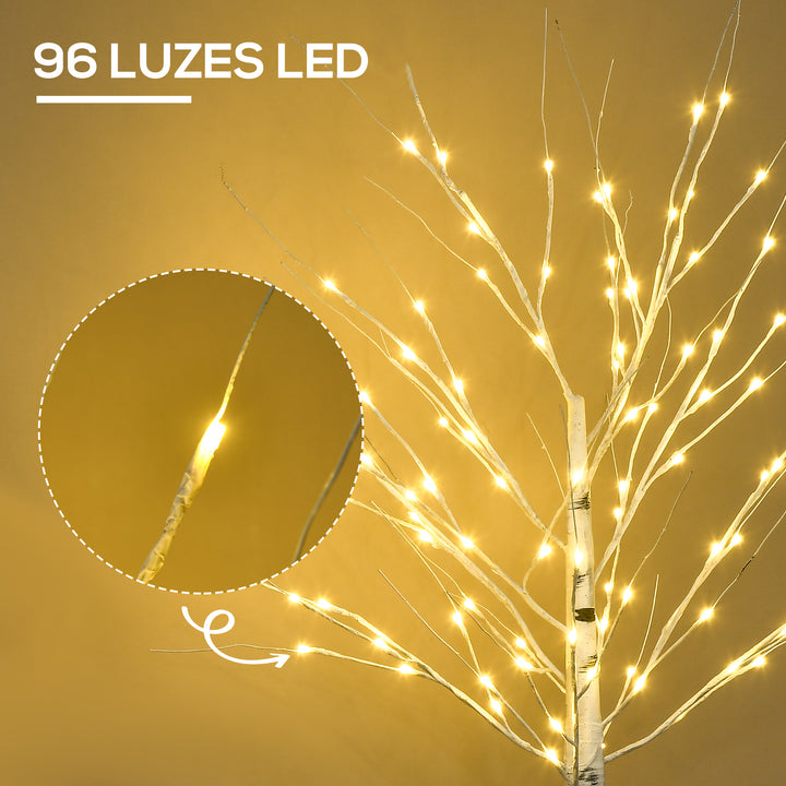 Árvore de Bétula Altura 150cm com 96 Luzes LED IP44 Branco Quente Ramos Flexíveis e Base de Candeeiro Árvore de Decoração de Natal para Interiores 22x22x150cm Branco