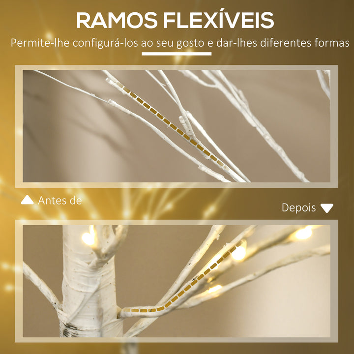 Árvore de Bétula Altura 150cm com 96 Luzes LED IP44 Branco Quente Ramos Flexíveis e Base de Candeeiro Árvore de Decoração de Natal para Interiores 22x22x150cm Branco
