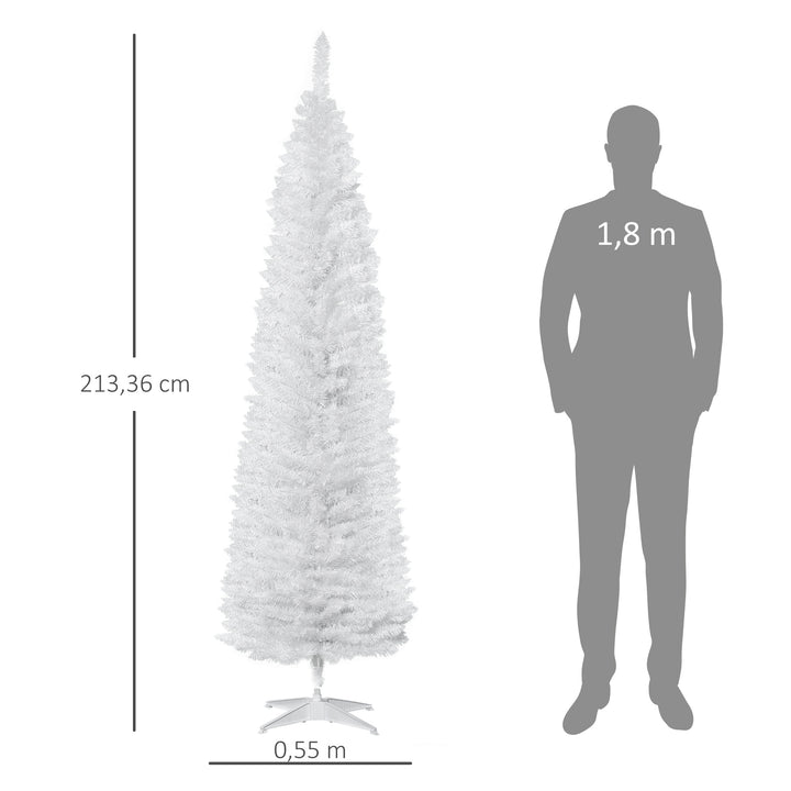 Árvore de Natal Artificial 210 cm Ignífugo com 499 Ramos de PVC Decoração de Natal para Interiores Fácil de Montar Branco