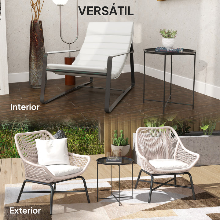 Mesa Auxiliar Redonda Mesa de Jardim com Bandeja Amovível Pés Dobráveis Mesa para Exterior Pátio Ø46x50 cm Preto