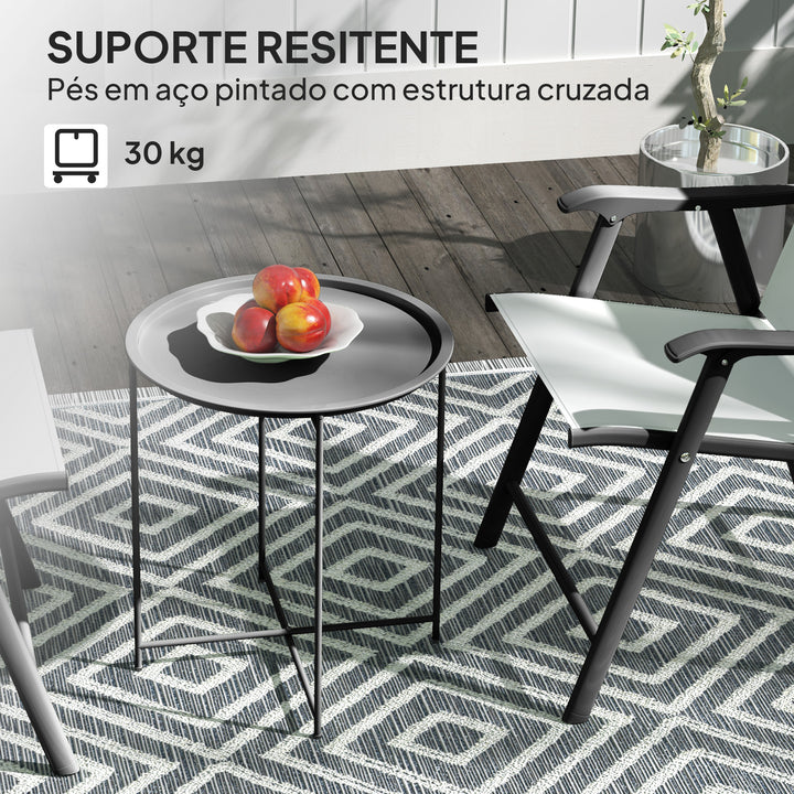 Mesa Auxiliar Redonda Mesa de Jardim com Bandeja Amovível Pés Dobráveis Mesa para Exterior Pátio Ø46x50 cm Preto