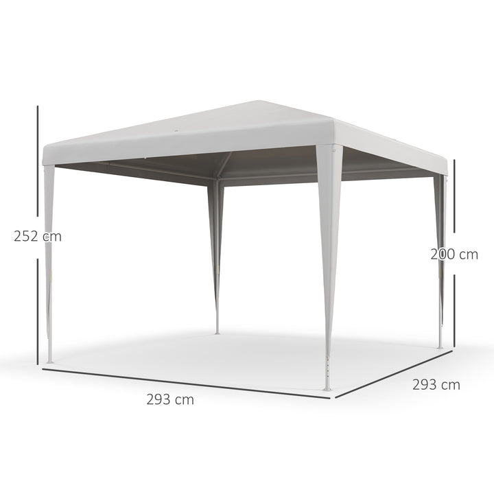 Tenda de Jardim Desmontável 293x293 cm Tenda para Exteriores com 4 Orifícios de Drenagem e Tubo de Aço para Casamentos Campismo Festas Branco