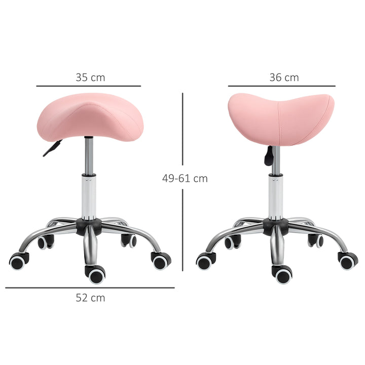 Banco com Rodas Banco Giratório Cosmético com Altura Ajustável Assento Acolchoado e Amplo Dentista Cabeleireiro Carga 120 kg 52x53x49-61 cm Rosa