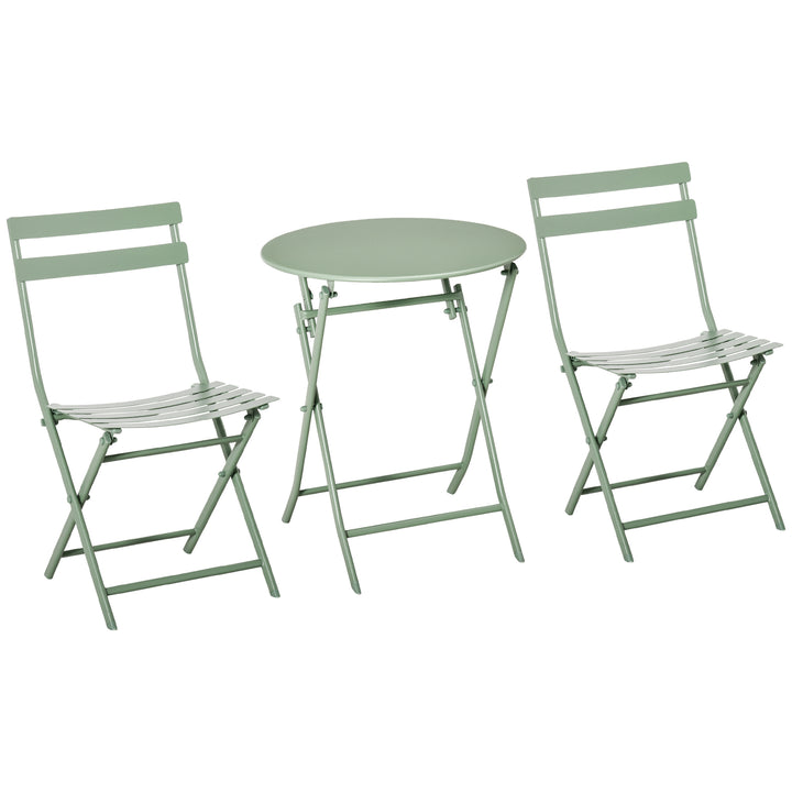 Conjunto de Móveis de Jardim Dobráveis Conjunto de 1 Mesa Redonda e 2 Cadeiras de Varanda com Estrutura de Aço para Pátio Verde Escuro