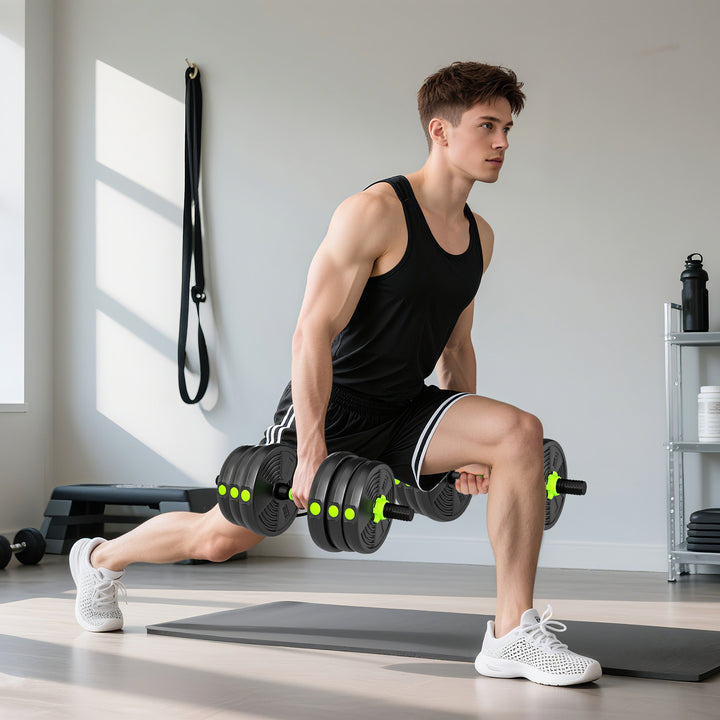 Conjunto de Halteres Ajustáveis 3 em 1 20 kg Conjunto de Pesos com Barras de Conexão e Pegas Antiderrapantes Pesos e Halteres para Exercício de Fitness Ginásio em Casa