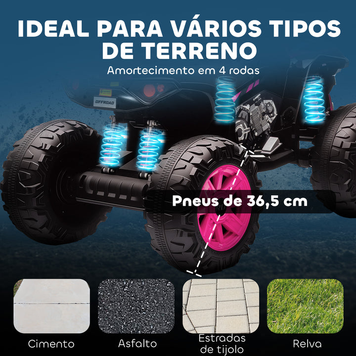 Quadricilo Elétrico para Crianças 24V para 3-8 Anos com 2 Lugares 2 Motores Velocidade até 6,5 km/h Rodas com Suspensão Faróis Buzina Música e USB 109x68,5x76 cm Rosa