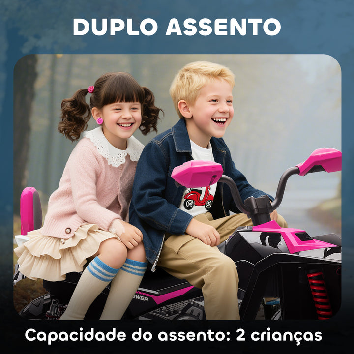 Quadricilo Elétrico para Crianças 24V para 3-8 Anos com 2 Lugares 2 Motores Velocidade até 6,5 km/h Rodas com Suspensão Faróis Buzina Música e USB 109x68,5x76 cm Rosa